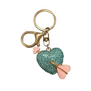 Blue and Pink Bedazzled Heart Keychain